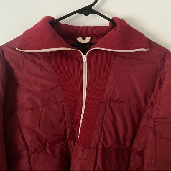 Eddie Bauer 80s Vintage Red Maroon Pullover ZipUp Goose Down Ski